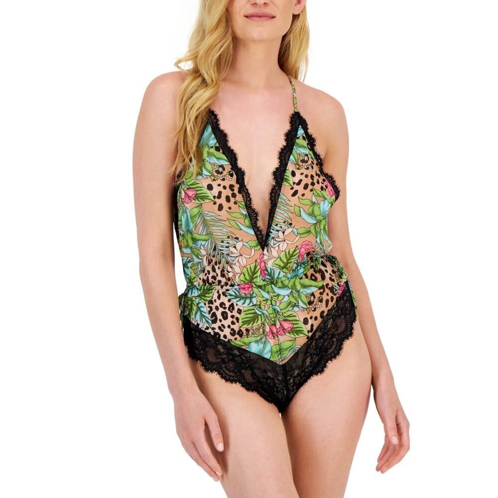 INC International Concepts Medium Lace Chiffon Floral Lingerie Bodysuit $49 2682